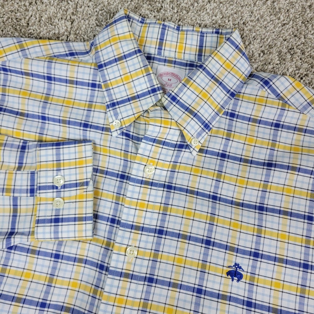 Brooks Brothers 346 Mens Medium Blue Orange Plaid Button Down Long Sleeve